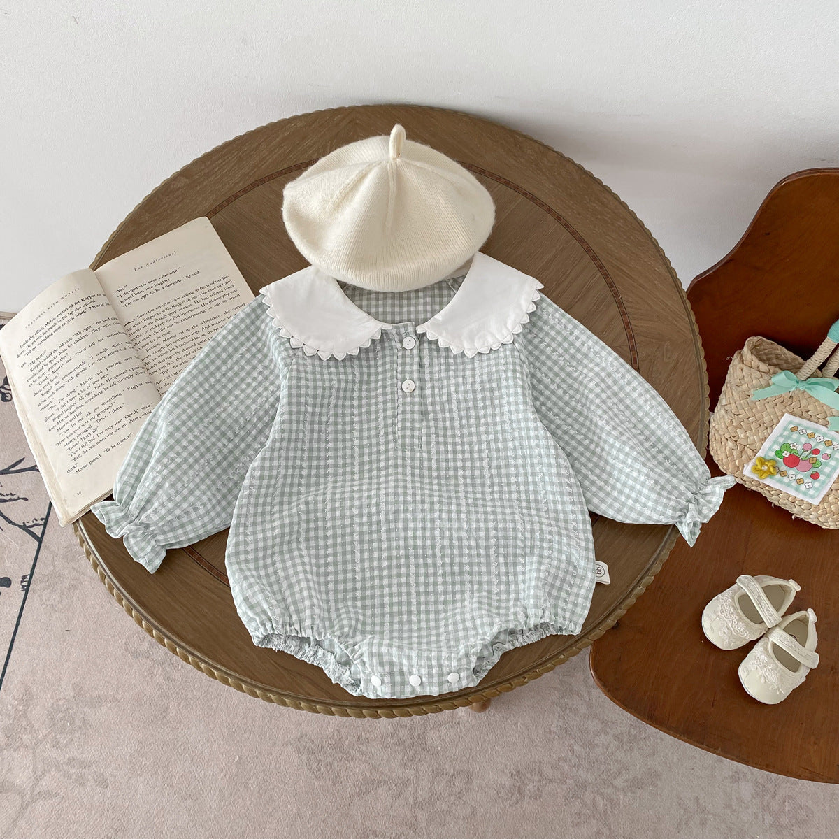 Baby Girl Long Sleeve Doll Collar Plaid Romper