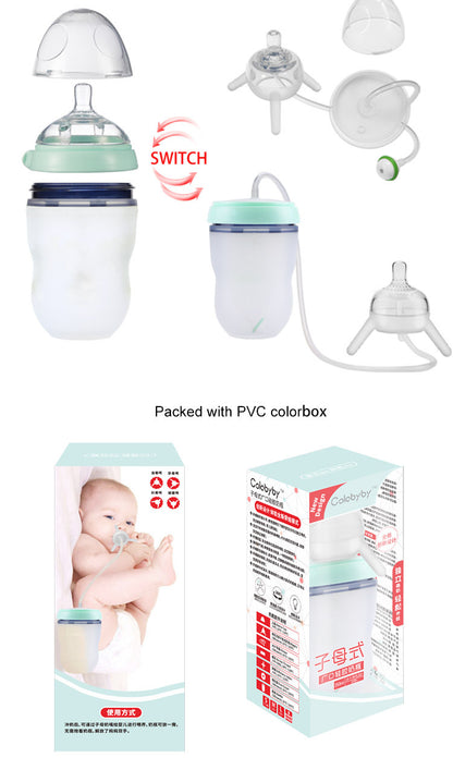 Easy Transition: Silicone Sippy Feeding Bottle for Children's Training Cups