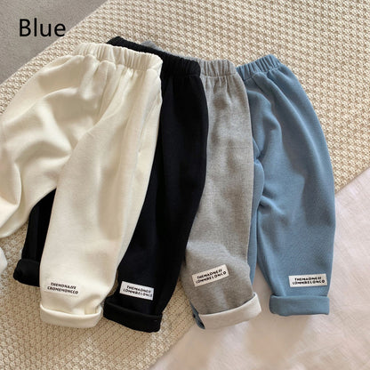 Chic Boys and Girls Solid Color Casual Trousers: Baby Trademark Straight Leg Pants