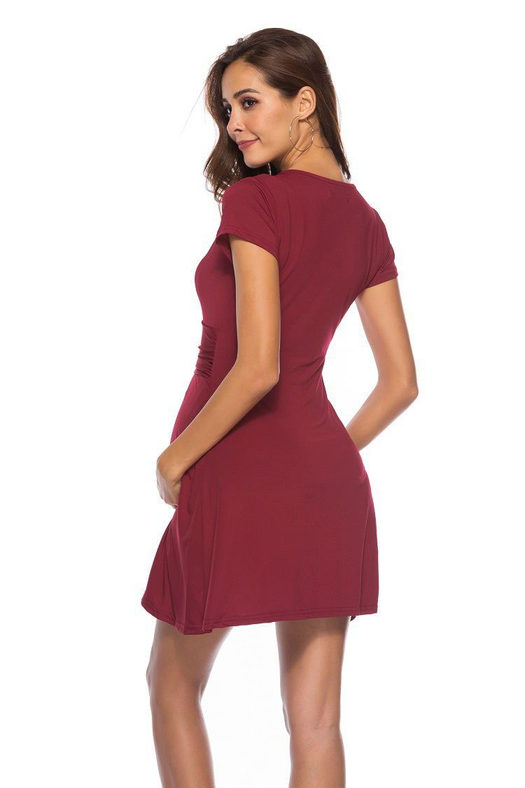 Chic Deep V-Neck Short Sleeve Maternity Dress - Comfortable and Stylish