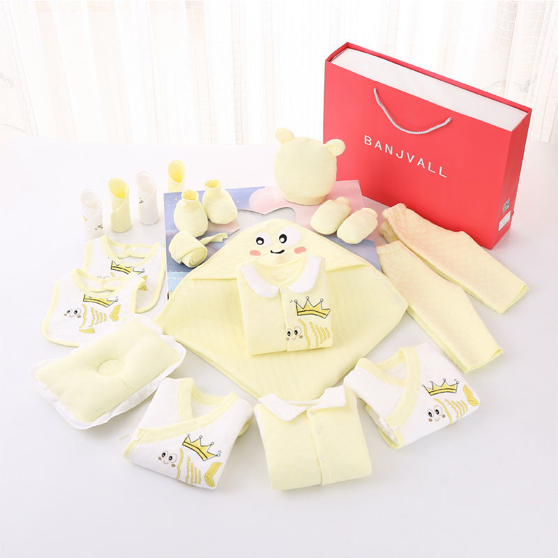 Newborn Autumn Winter Cartoon Printed Cotton Clothes Gift Set