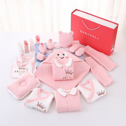 Newborn Autumn Winter Cartoon Printed Cotton Clothes Gift Set