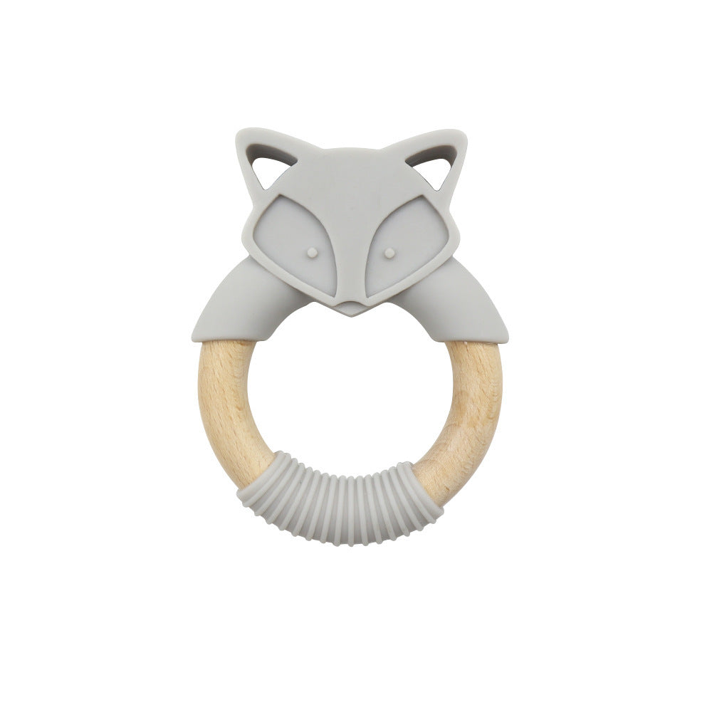 Fox Baby Teether | Silicone Wood Ring Molar Stick Toy for Soothing Relief