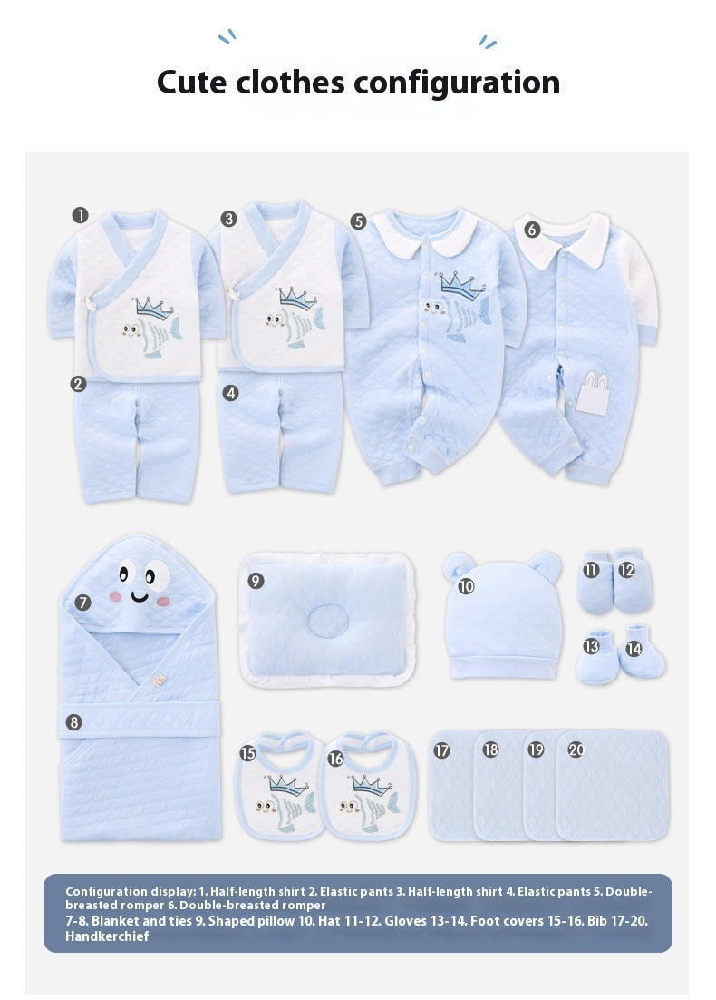 Newborn Autumn Winter Cartoon Printed Cotton Clothes Gift Set