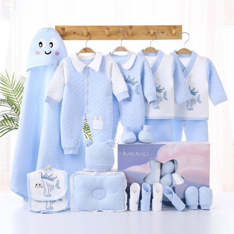 Newborn Autumn Winter Cartoon Printed Cotton Clothes Gift Set