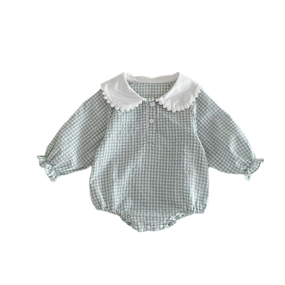 Baby Girl Long Sleeve Doll Collar Plaid Romper