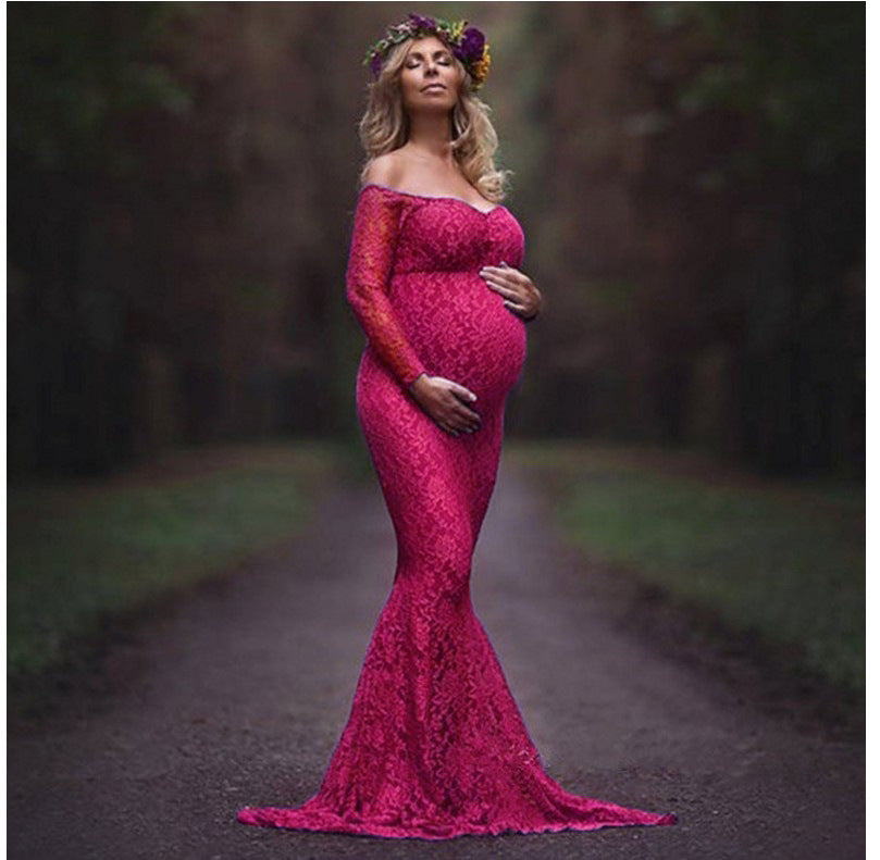 Chic Long Sleeve Off Shoulder Maternity Dress for Elegant Moms-to-Be