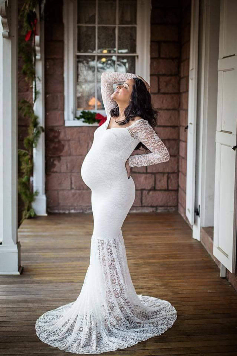 Chic Long Sleeve Off Shoulder Maternity Dress for Elegant Moms-to-Be