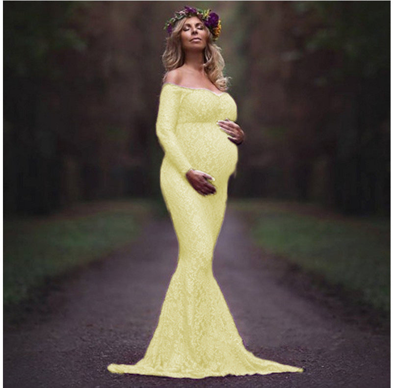 Chic Long Sleeve Off Shoulder Maternity Dress for Elegant Moms-to-Be