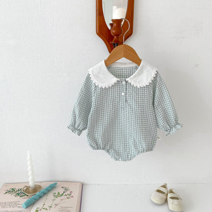 Baby Girl Long Sleeve Doll Collar Plaid Romper