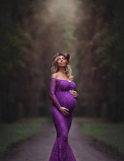 Chic Long Sleeve Off Shoulder Maternity Dress for Elegant Moms-to-Be