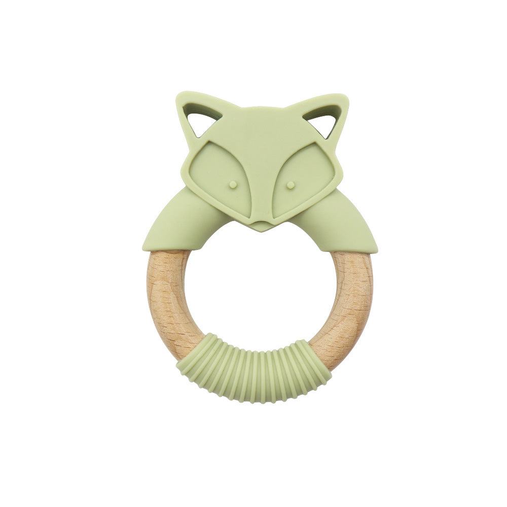 Fox Baby Teether | Silicone Wood Ring Molar Stick Toy for Soothing Relief