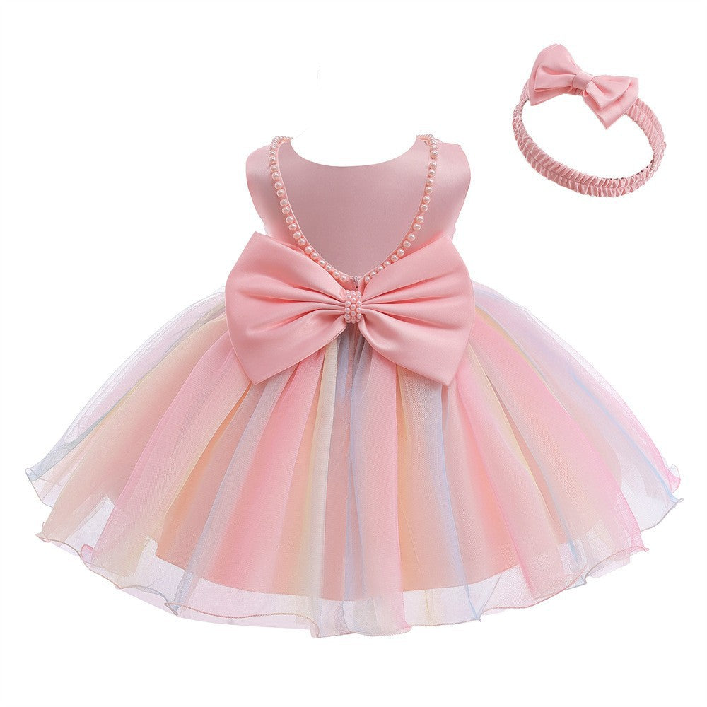 Adorable Baby Girls' Pearl Backless Big Bow Knot Tutu Gown: Perfect for Little Princesses!