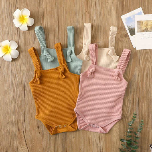 Adorable Baby Cotton Pit Strap Solid Color Romper - Comfortable Infant Wear