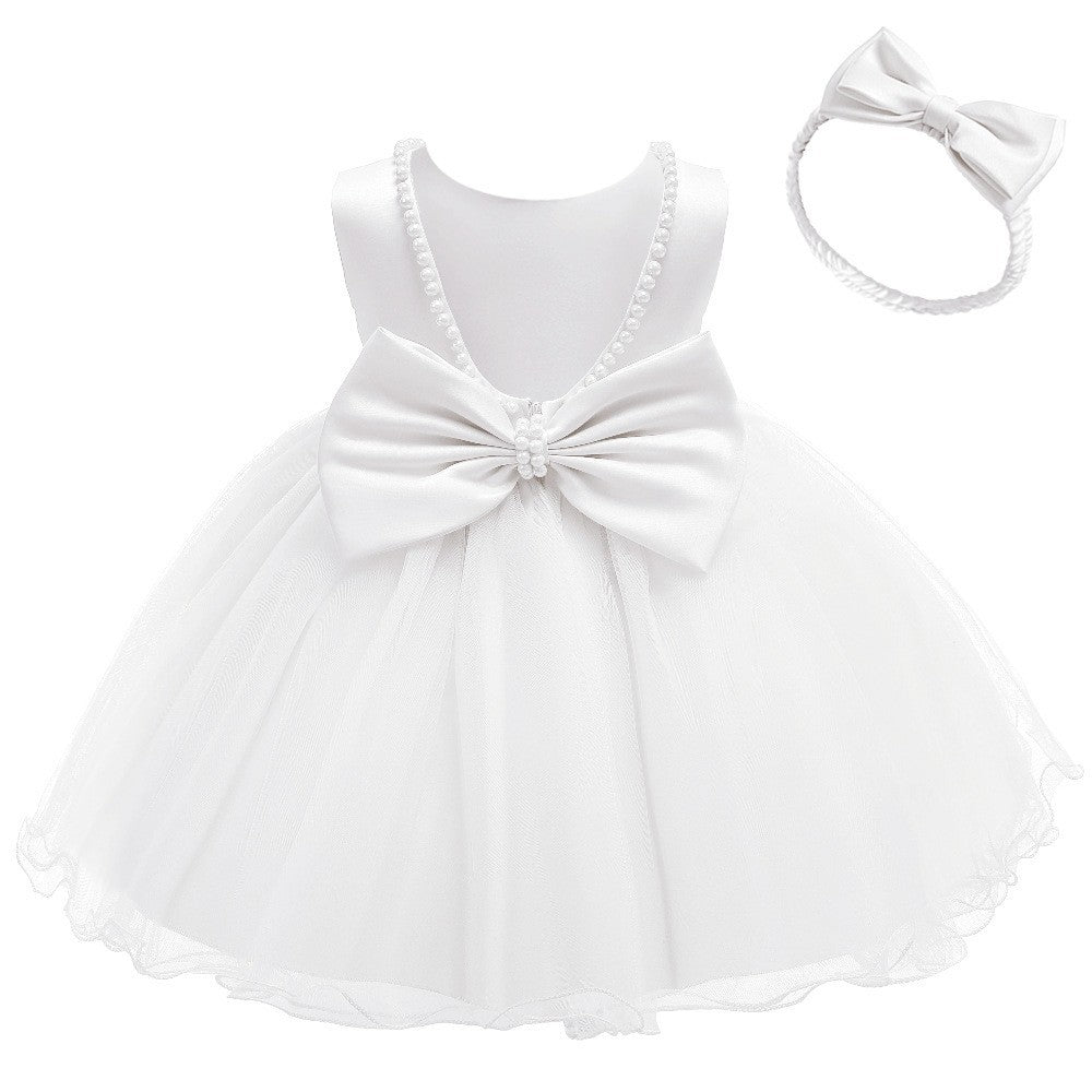 Adorable Baby Girls' Pearl Backless Big Bow Knot Tutu Gown: Perfect for Little Princesses!