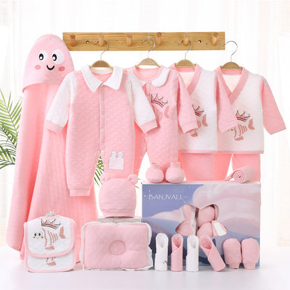 Newborn Autumn Winter Cartoon Printed Cotton Clothes Gift Set