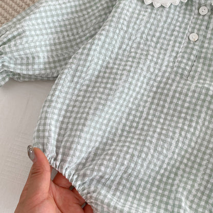 Baby Girl Long Sleeve Doll Collar Plaid Romper