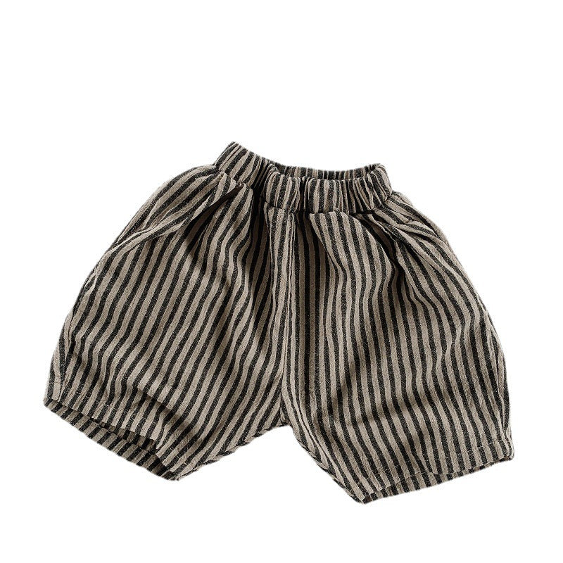 Summer Children's Cotton and Linen Vertical Striped Shorts - Lightweight and Stylish