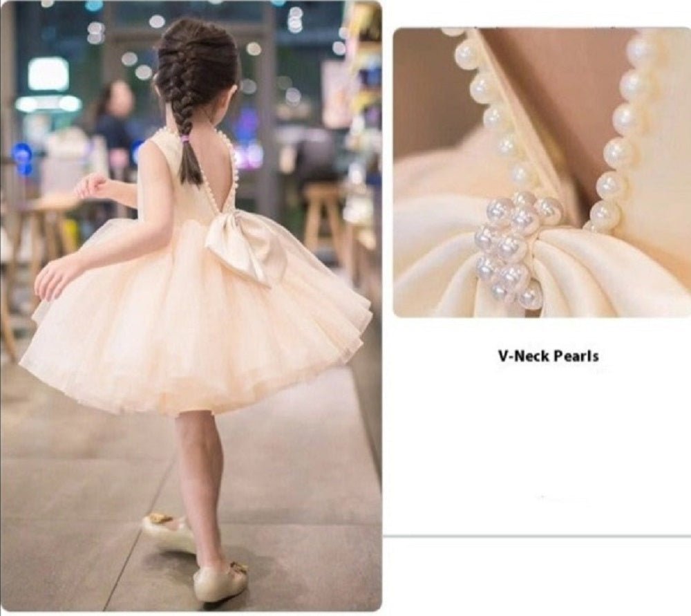 Adorable Baby Girls' Pearl Backless Big Bow Knot Tutu Gown: Perfect for Little Princesses!